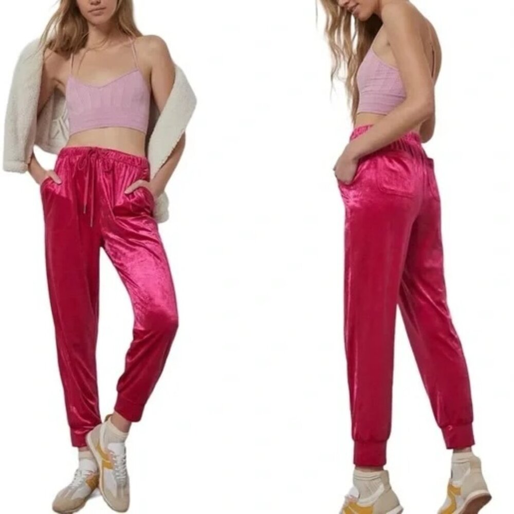 Anthropologie Saturday Sunday Rosie Pink Velour Joggers Women's Size Small S